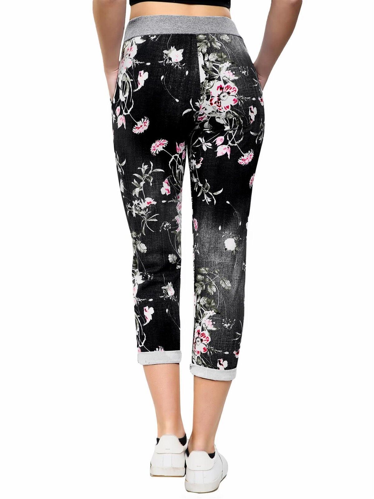 Women Joggers Italian Floral Print Trousers Casual Jogging Bottoms Ladies Pants