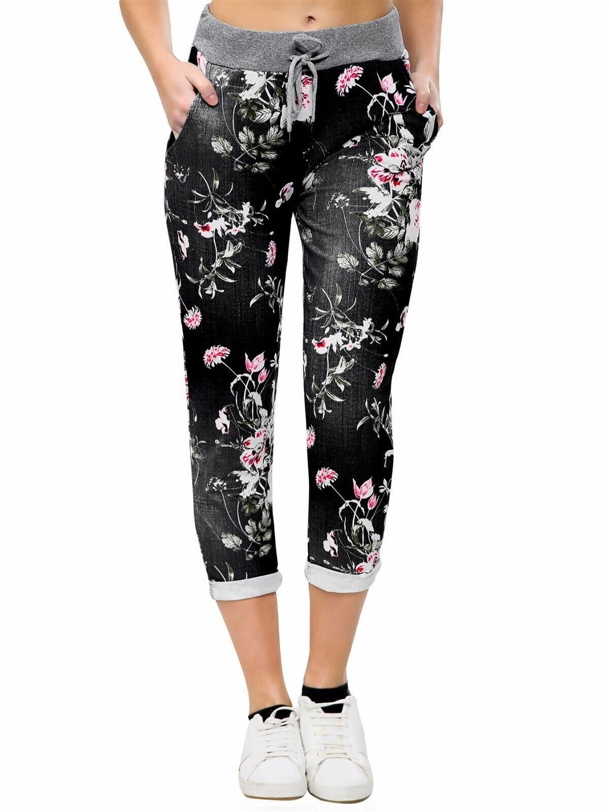 Women Joggers Italian Floral Print Trousers Casual Jogging Bottoms Ladies Pants