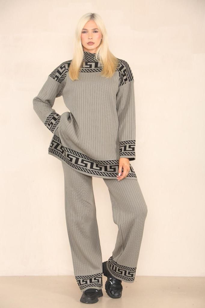 Ladies Long Sleeve High Neck Geometric Print Jumper Suit