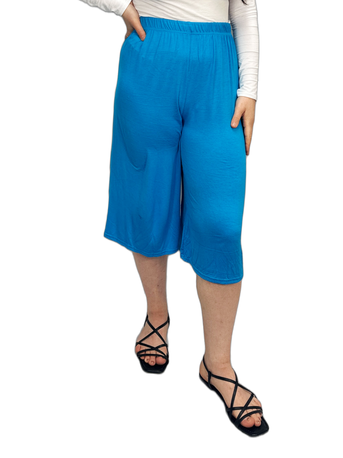 Womens 3/4 Elasticated Culottes Ladies Wide Leg Stretch Shorts Palazzo Plus Size