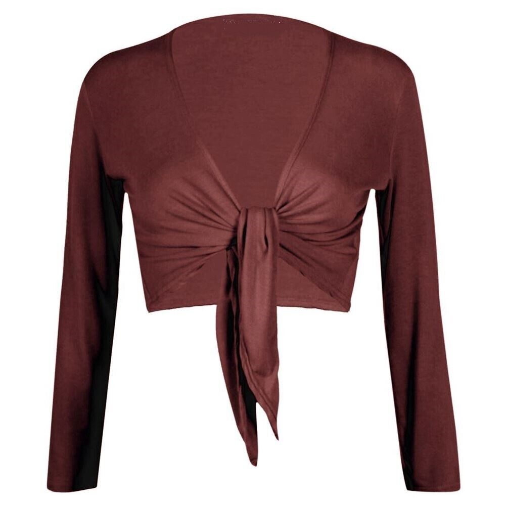 Women Tie Up Crop Shrug Wrap Bolero Ladies Cardigan Top Size