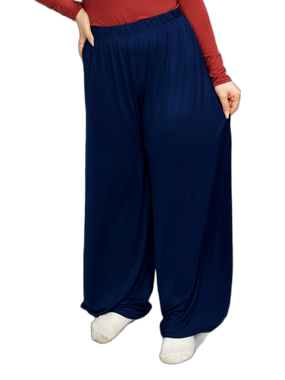 Womens Ladies Plus Size Plain Palazzo Wide Leg Flared Trousers Pants UK 8 TO 26