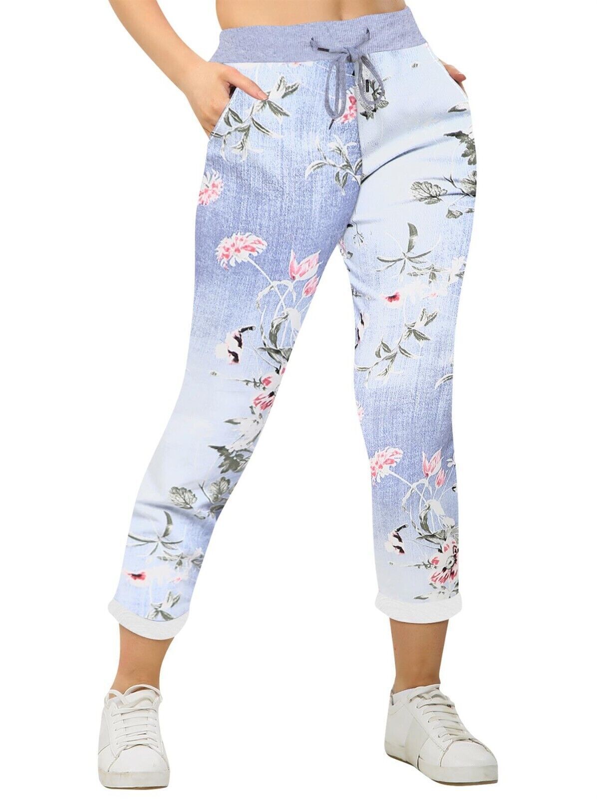 Women Joggers Italian Floral Print Trousers Casual Jogging Bottoms Ladies Pants