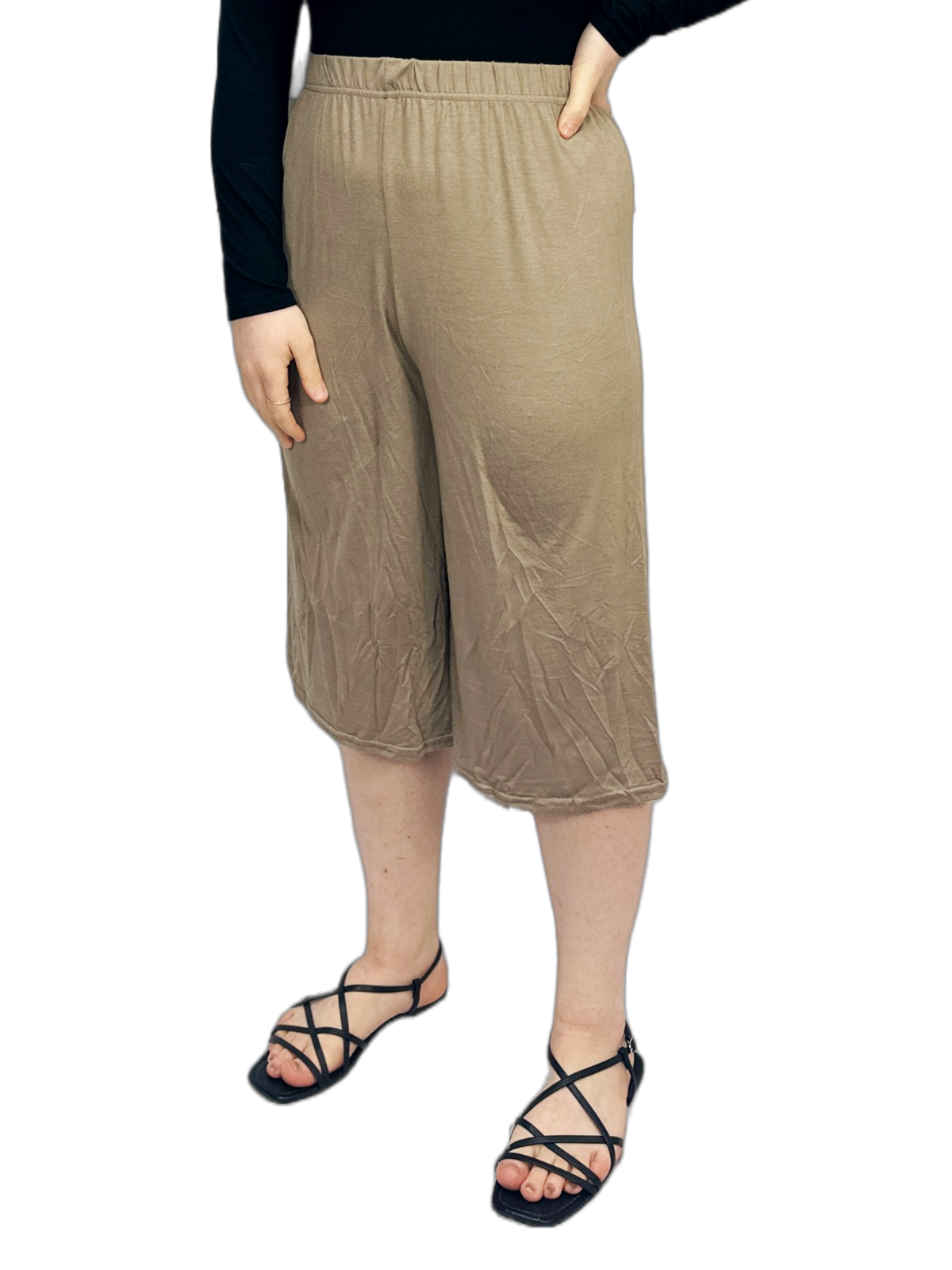 Womens 3/4 Elasticated Culottes Ladies Wide Leg Stretch Shorts Palazzo Plus Size