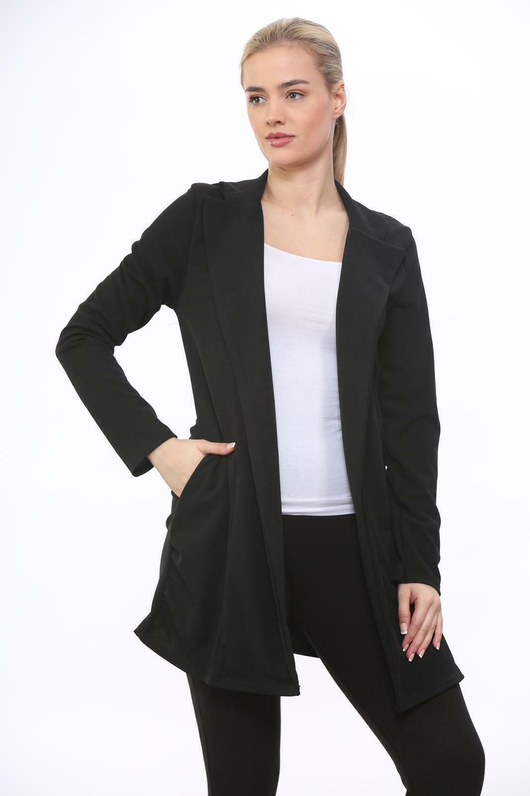 Women Plus Size Longline Blazer Open Front Pocket Work Office Jacket