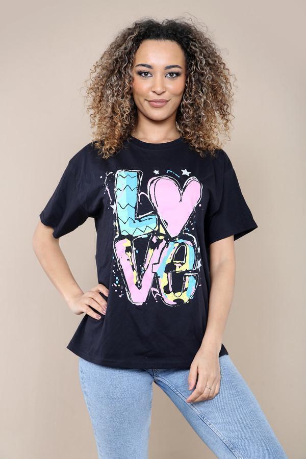 New Womens Ladies Short Sleeve Oversize Colorful LOVE Print Summer T-Shirt Top