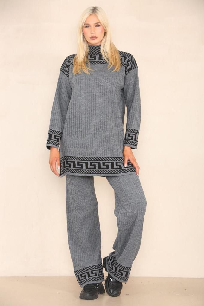 Ladies Long Sleeve High Neck Geometric Print Jumper Suit