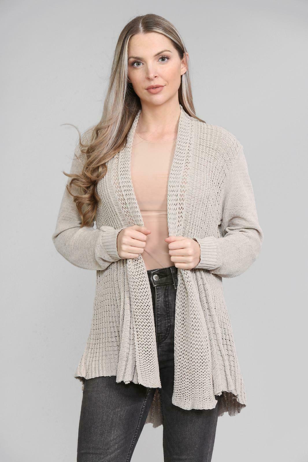 Women's Ladies Knitted Waterfall Boyfriend Cardigans Sweaters Full Sleeves Top Ladies Sexy Short Length Open Knitted Waterfall Cardigan UK Size 8-26