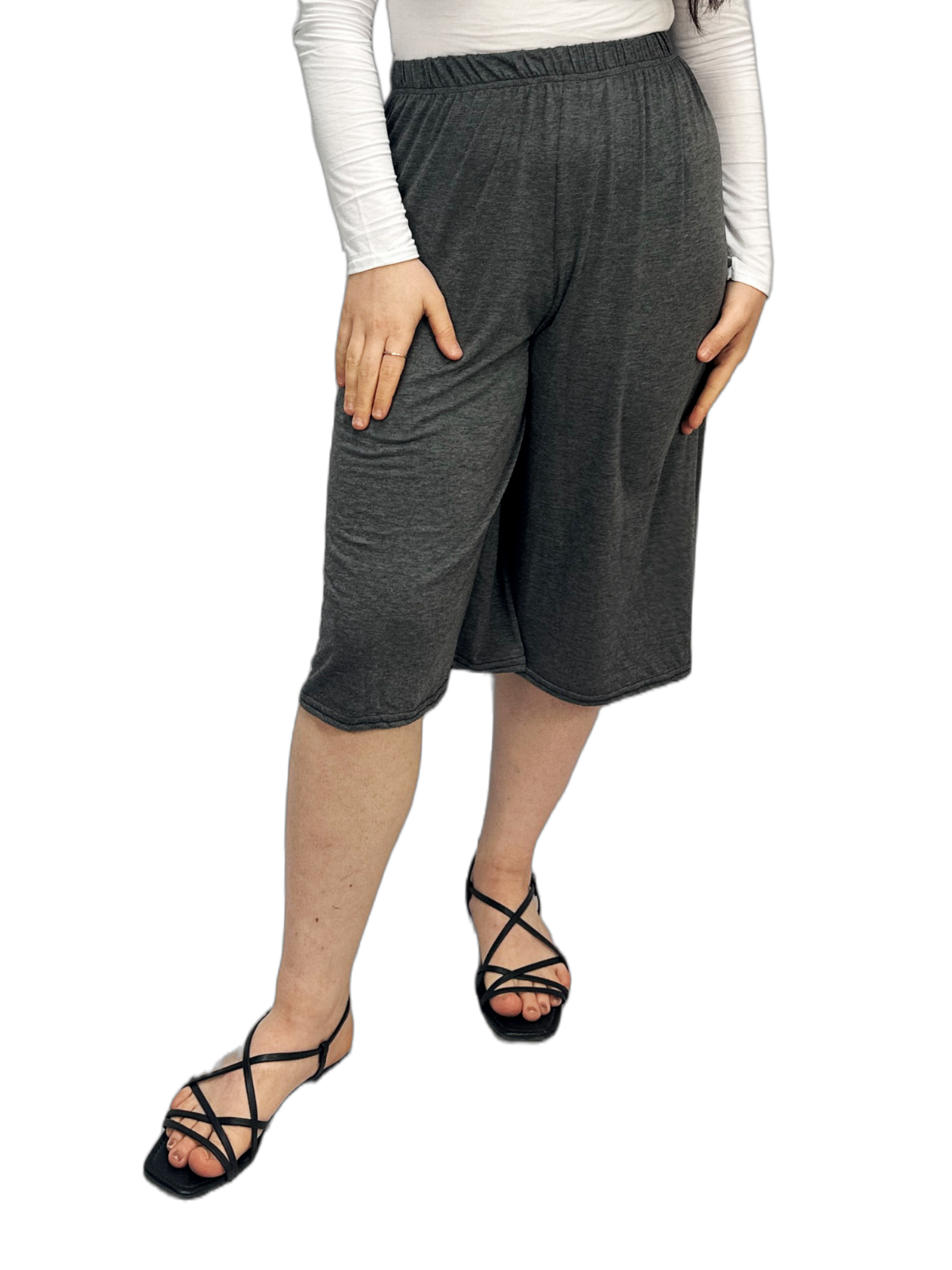 Womens 3/4 Elasticated Culottes Ladies Wide Leg Stretch Shorts Palazzo Plus Size