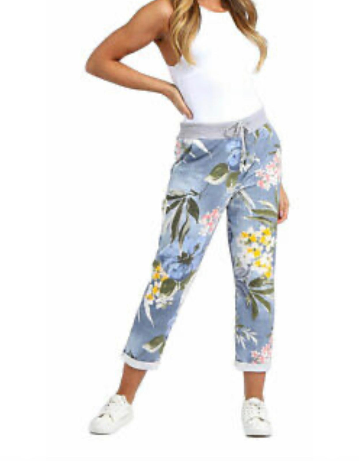 Women Joggers Italian Floral Print Trousers Casual Jogging Bottoms Ladies Pants