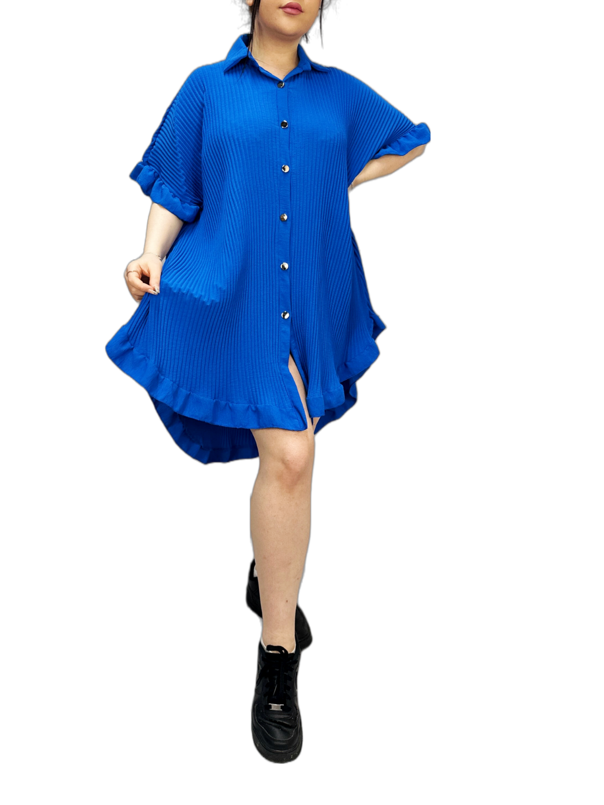 Women's Shirt Dress Pleated Short Sleeve Loose Italian Buttons Plain Detail