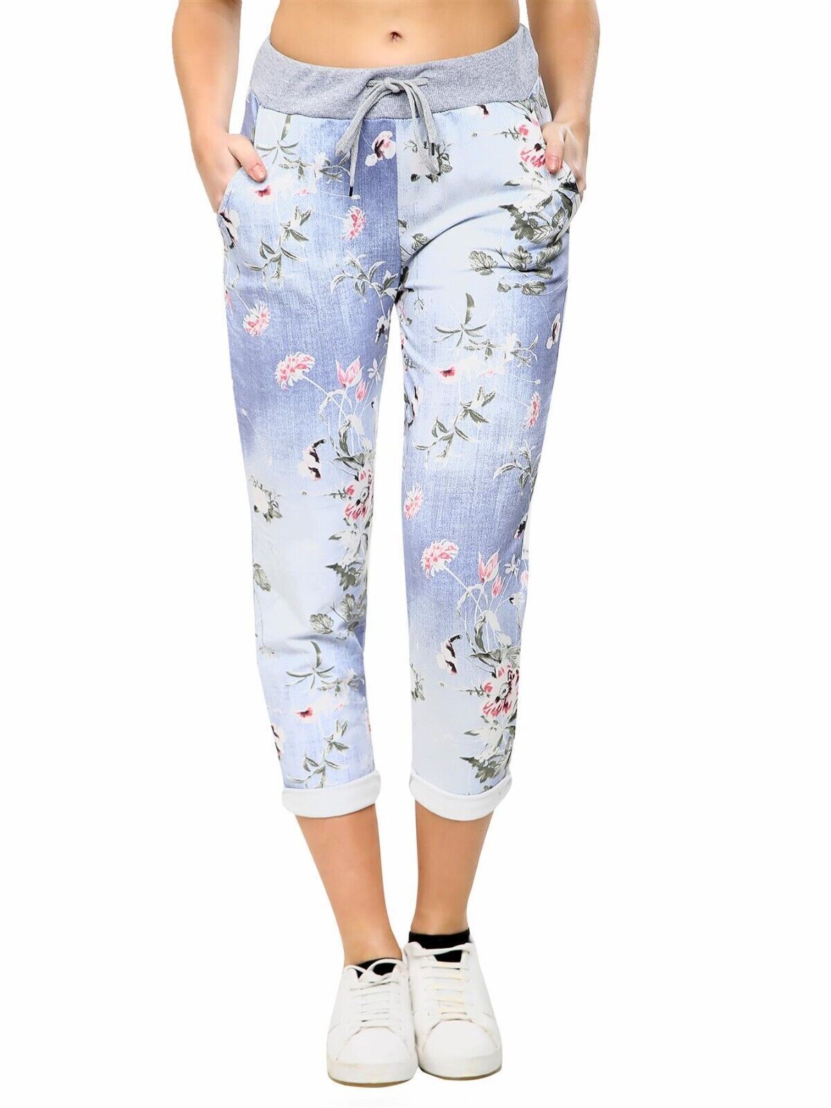 Women Joggers Italian Floral Print Trousers Casual Jogging Bottoms Ladies Pants