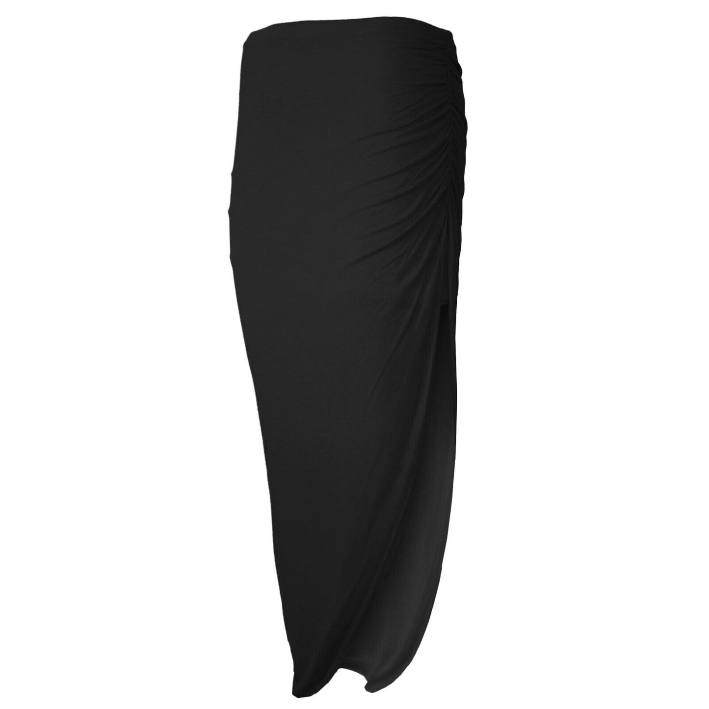 Ladies Ruched Slit Maxi Skirt Plain Stretchy Side Split Summer Party Long Skirt