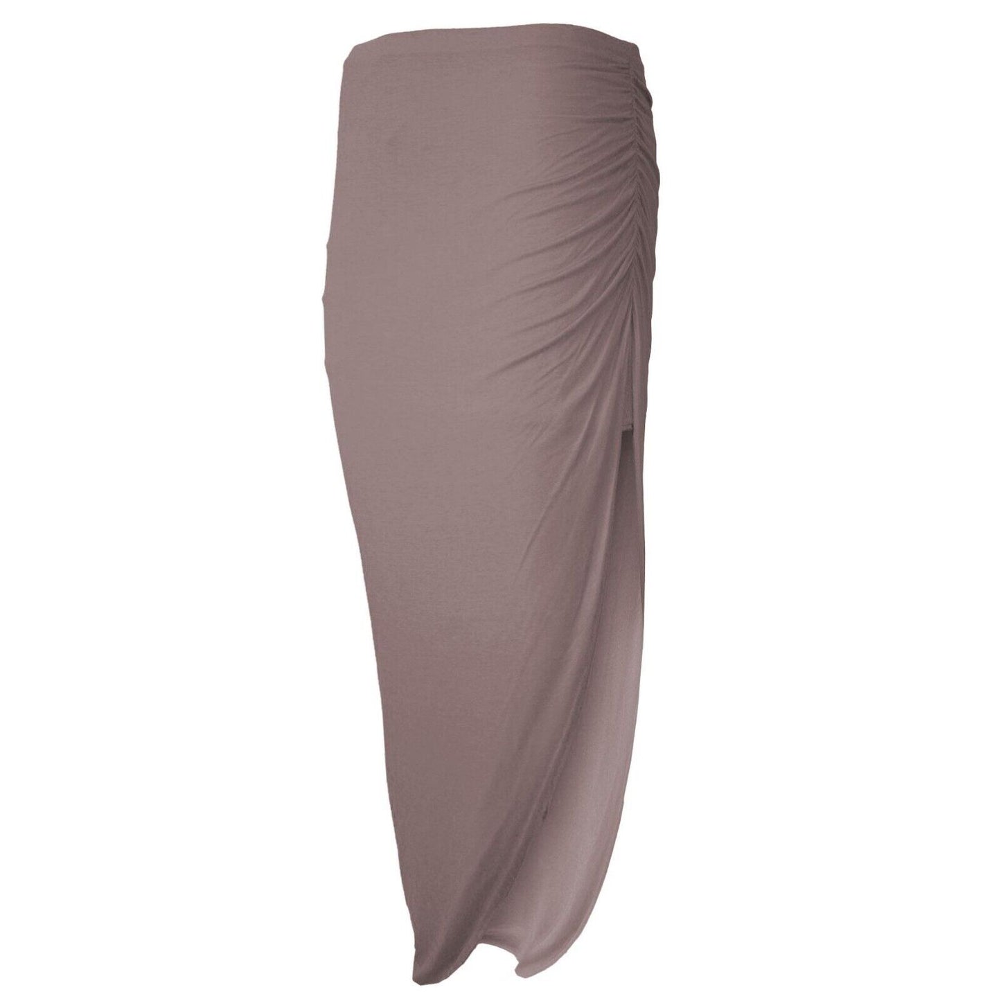 Ladies Ruched Slit Maxi Skirt Plain Stretchy Side Split Summer Party Long Skirt