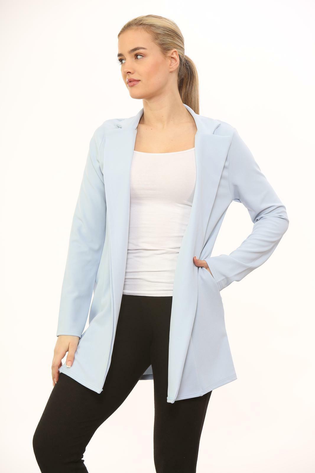 Women Plus Size Longline Blazer Open Front Pocket Work Office Jacket