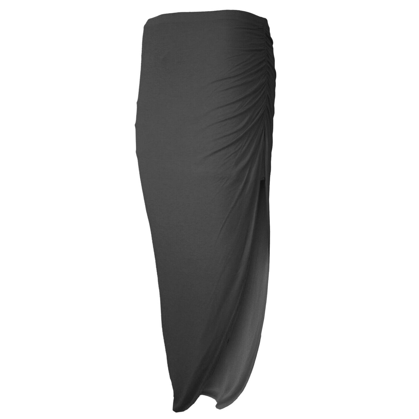 Ladies Ruched Slit Maxi Skirt Plain Stretchy Side Split Summer Party Long Skirt