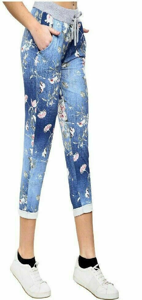 Women Joggers Italian Floral Print Trousers Casual Jogging Bottoms Ladies Pants