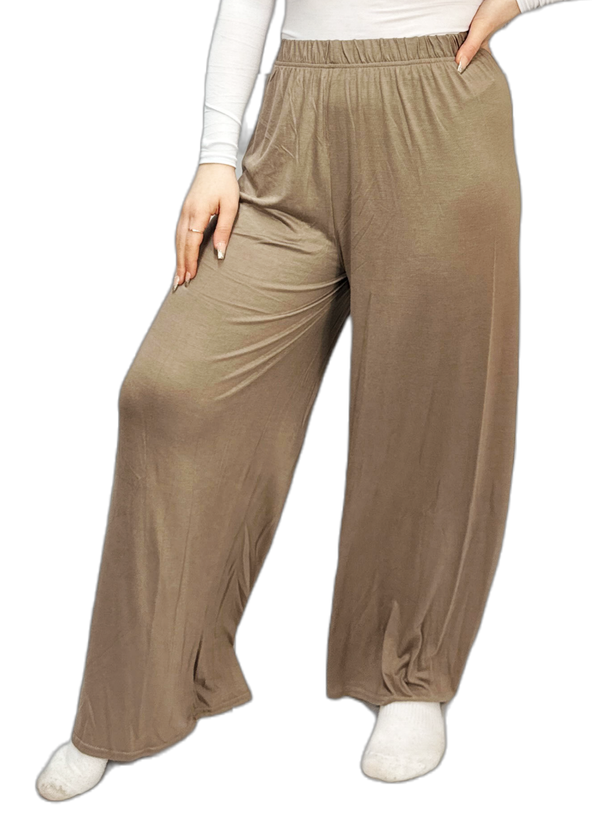 Womens Ladies Plus Size Plain Palazzo Wide Leg Flared Trousers Pants UK 8 TO 26