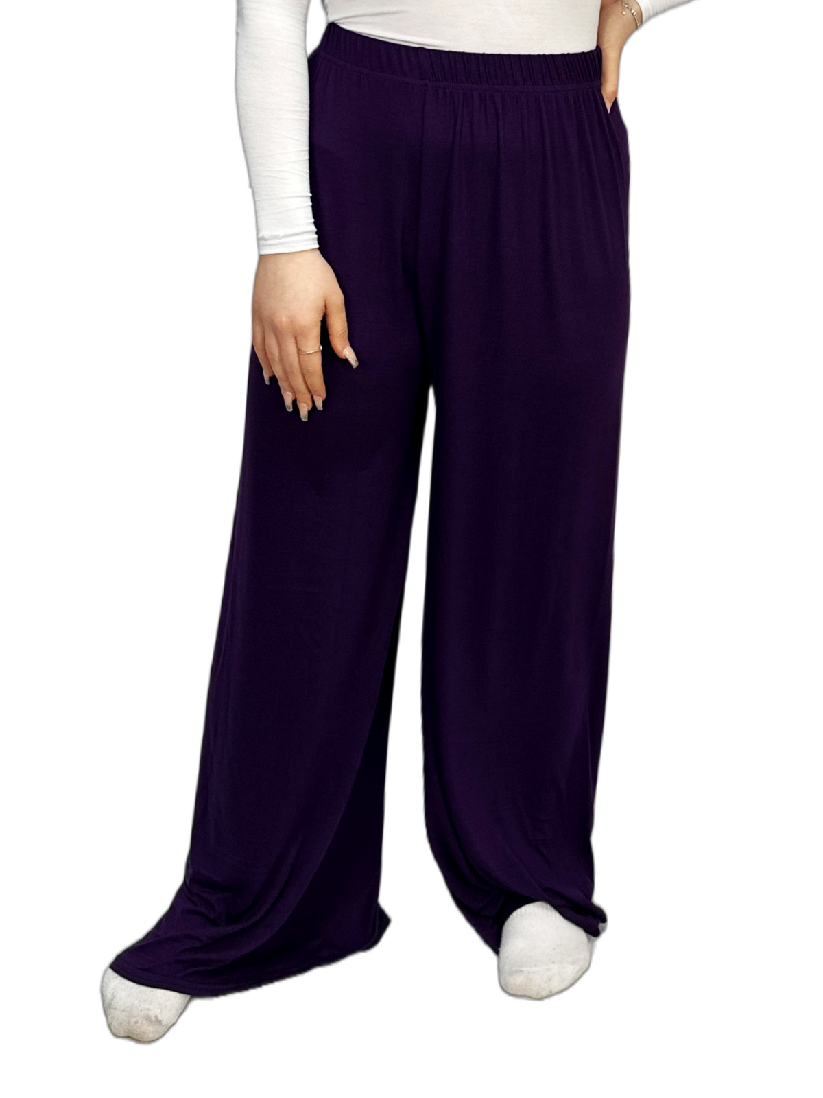 Womens Ladies Plus Size Plain Palazzo Wide Leg Flared Trousers Pants UK 8 TO 26