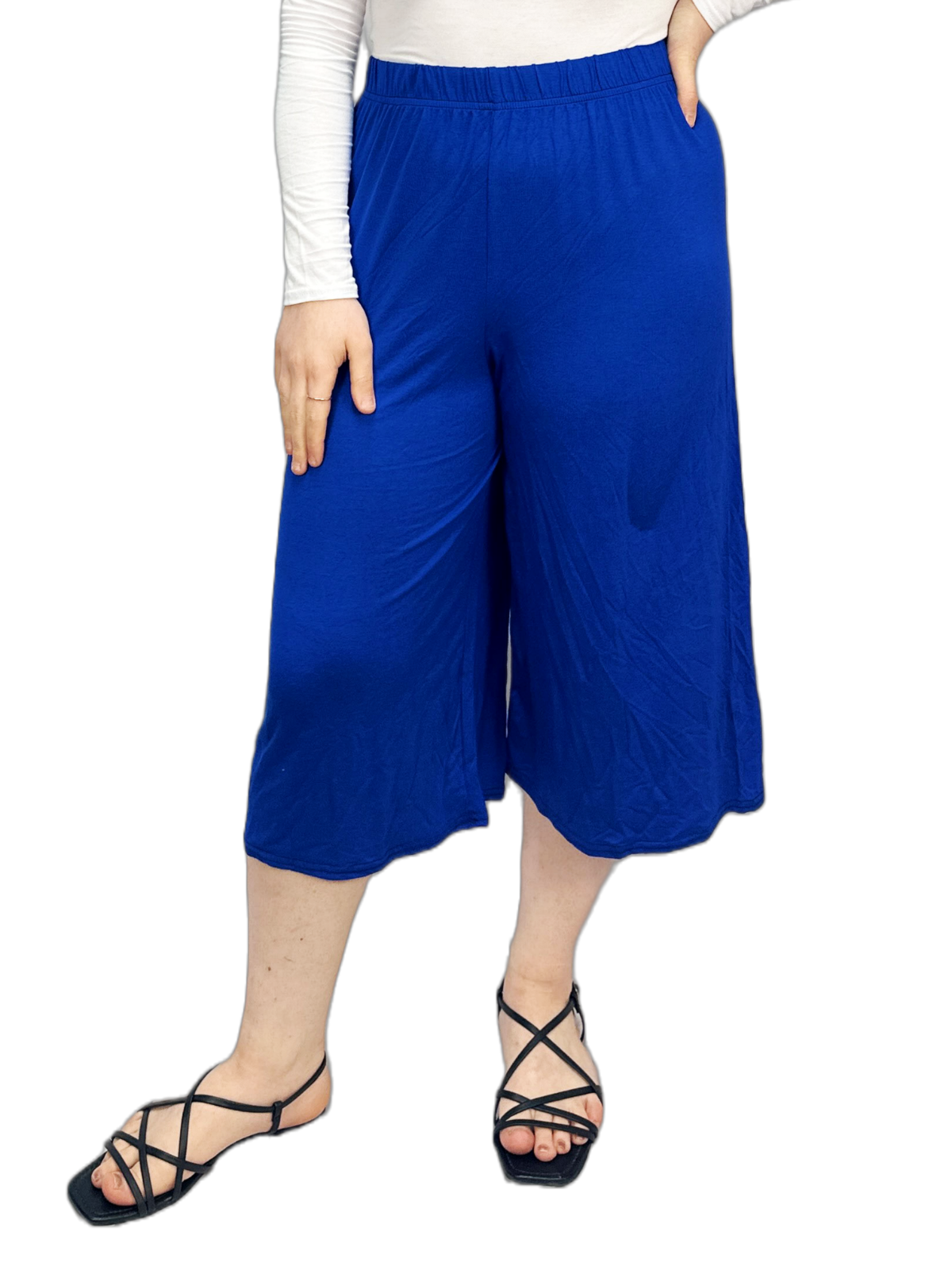 Womens 3/4 Elasticated Culottes Ladies Wide Leg Stretch Shorts Palazzo Plus Size