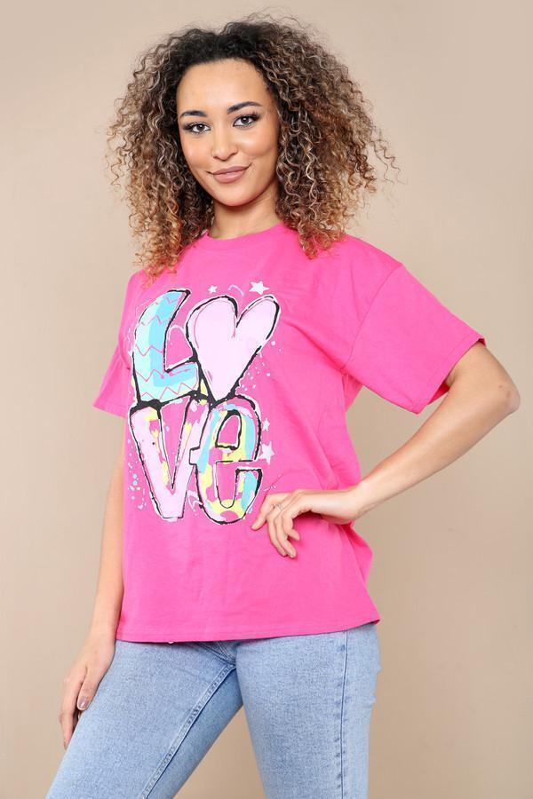 New Womens Ladies Short Sleeve Oversize Colorful LOVE Print Summer T-Shirt Top