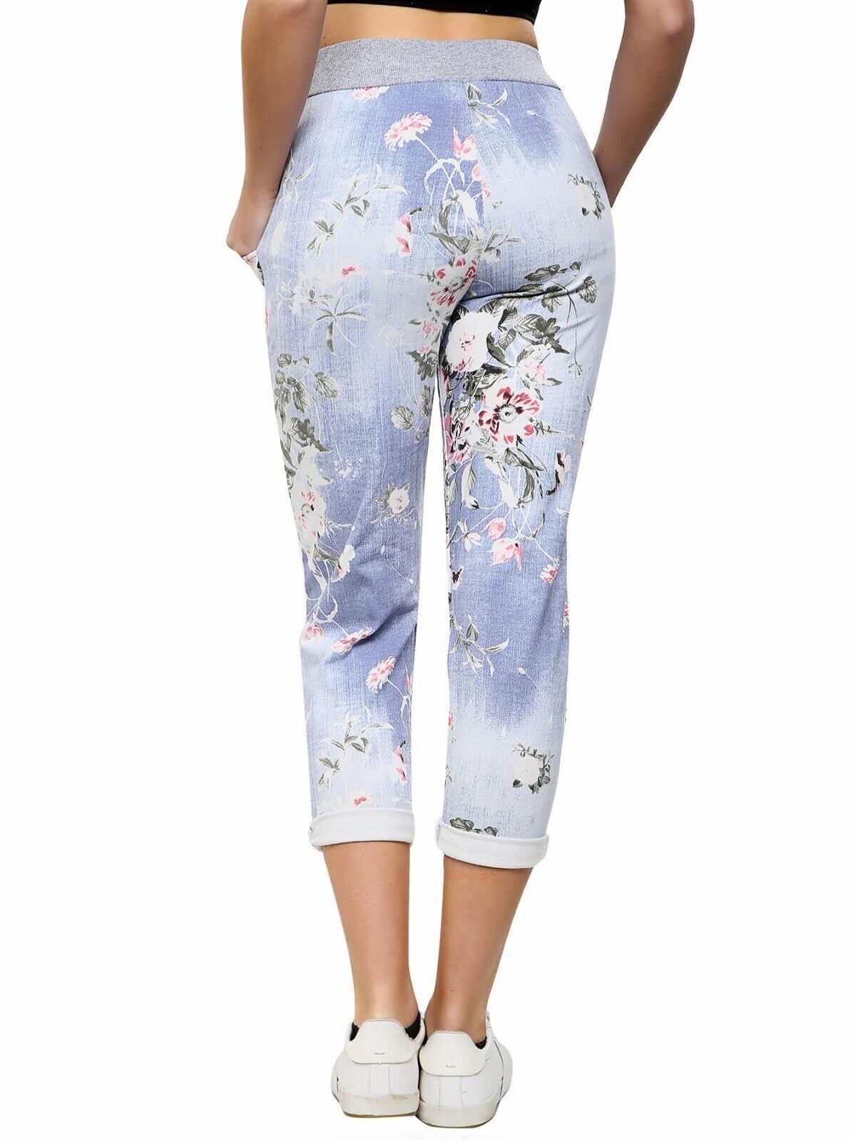 Women Joggers Italian Floral Print Trousers Casual Jogging Bottoms Ladies Pants