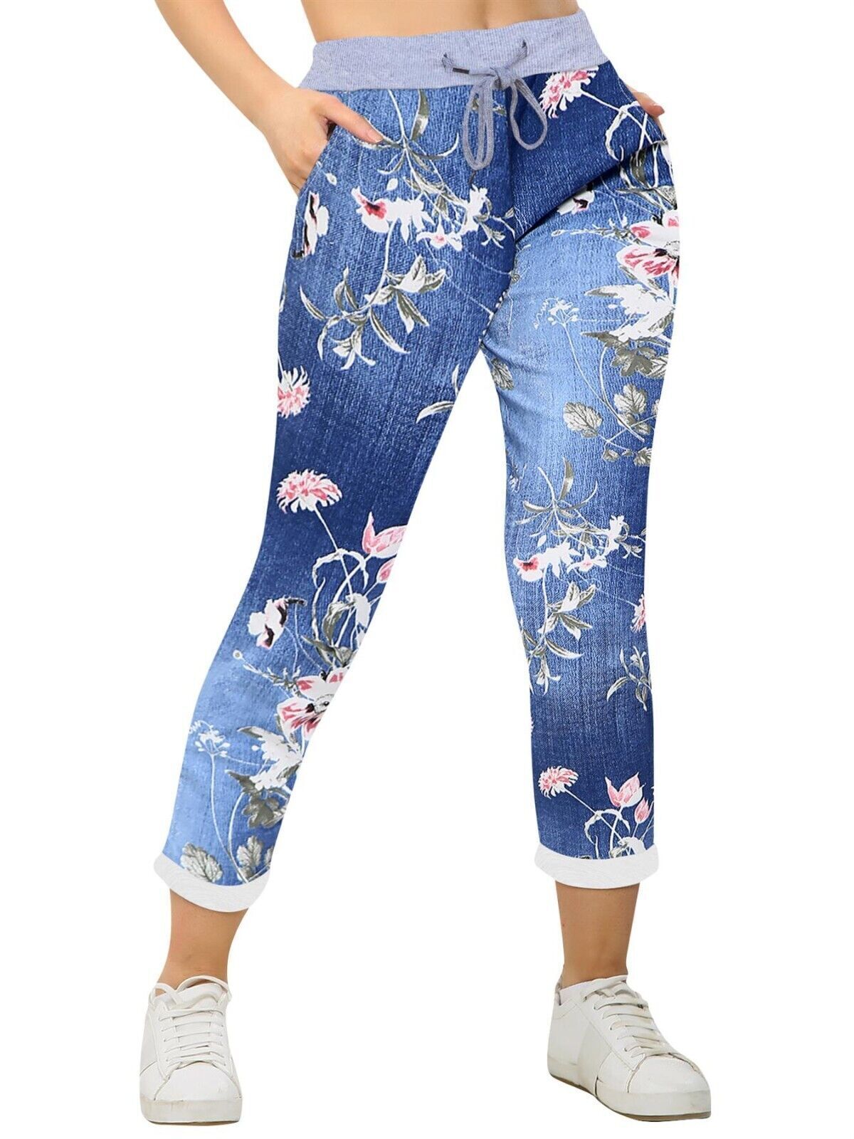 Women Joggers Italian Floral Print Trousers Casual Jogging Bottoms Ladies Pants