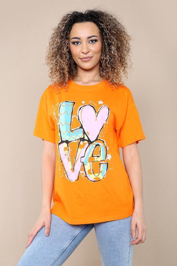 New Womens Ladies Short Sleeve Oversize Colorful LOVE Print Summer T-Shirt Top