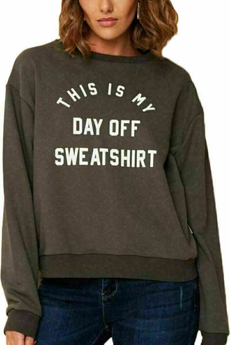 WOMEN LADIES "THIS IS MY DAY OFF" DESIGNER PRINTED SWEATSHIRT JUMPER TOP UK 8-16