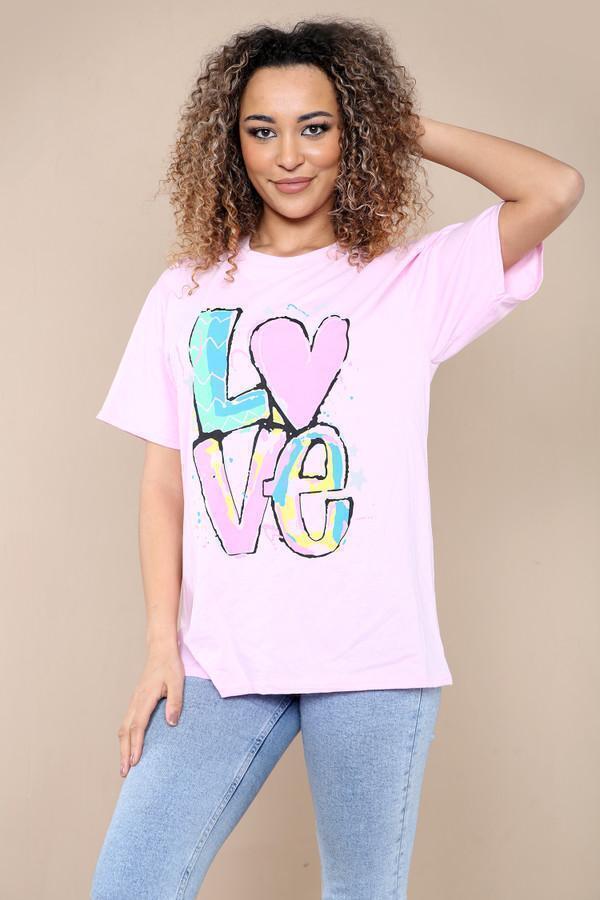 New Womens Ladies Short Sleeve Oversize Colorful LOVE Print Summer T-Shirt Top