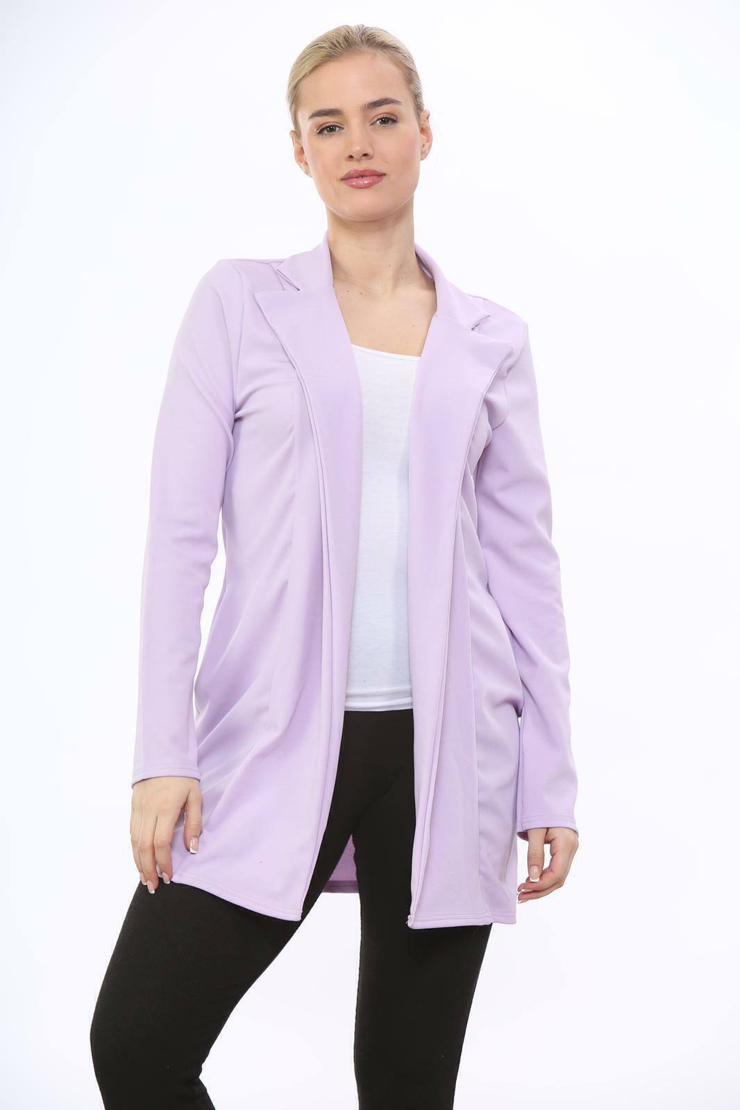 Women Plus Size Longline Blazer Open Front Pocket Work Office Jacket