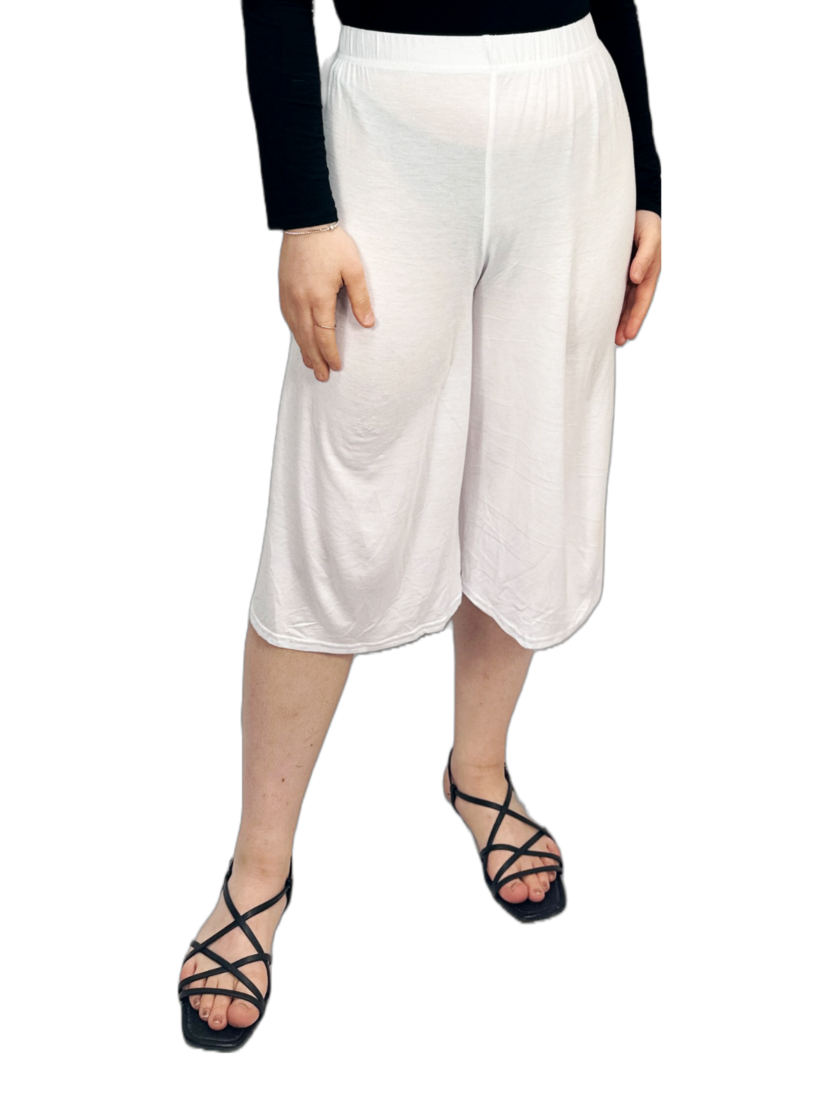 Womens 3/4 Elasticated Culottes Ladies Wide Leg Stretch Shorts Palazzo Plus Size