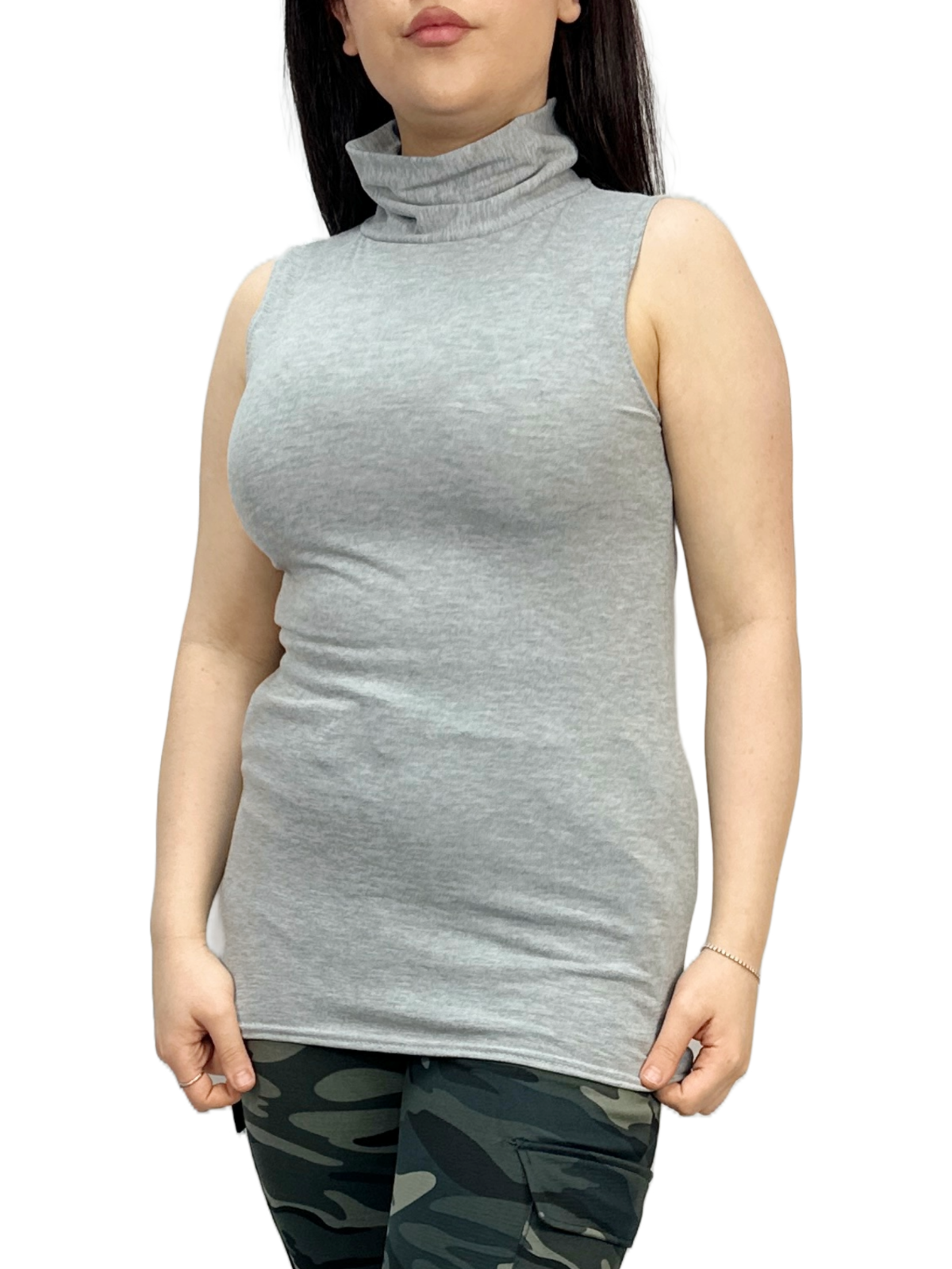 Women Turtle Neck Sleeveless Tops Bodycon Casual Shirt Jumper Top Plain Polo Neck