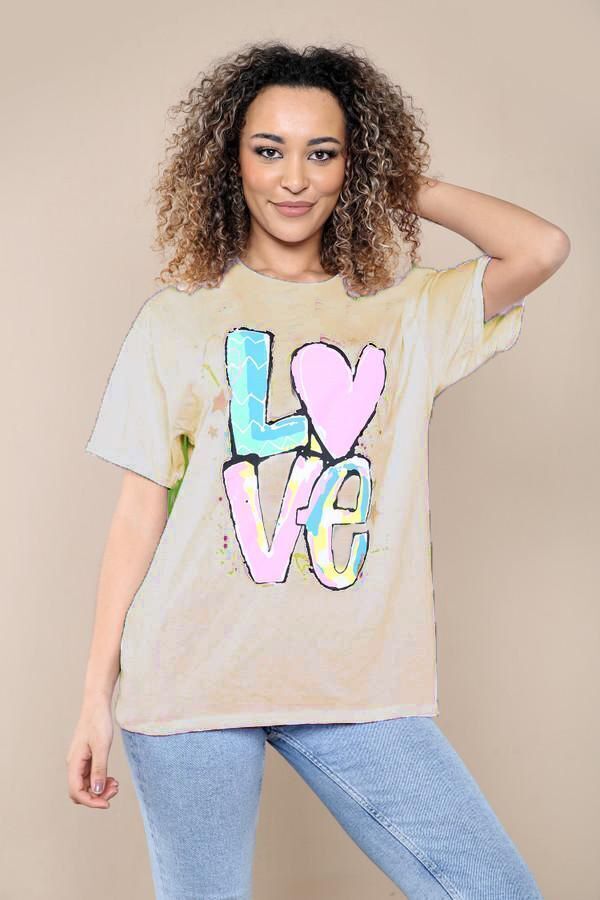 New Womens Ladies Short Sleeve Oversize Colorful LOVE Print Summer T-Shirt Top