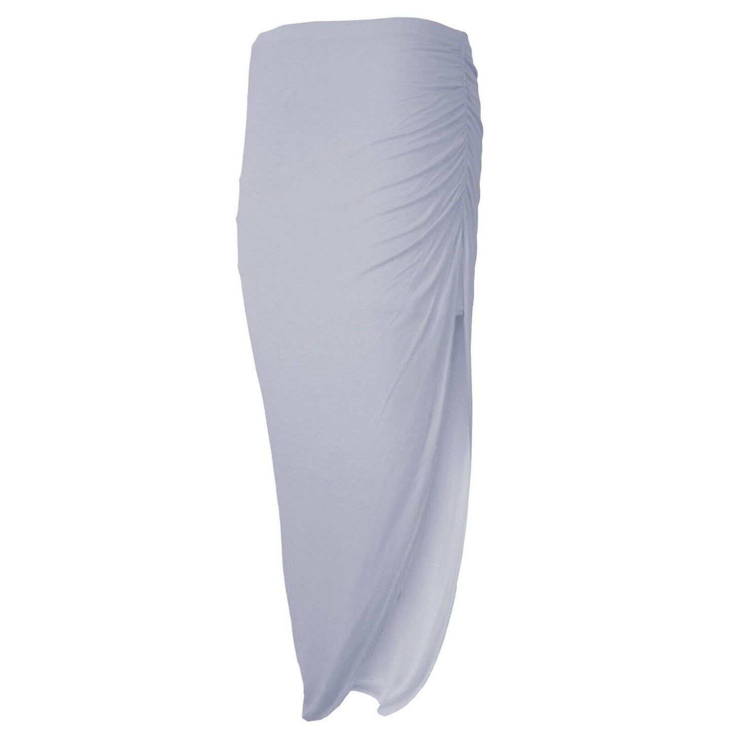 Ladies Ruched Slit Maxi Skirt Plain Stretchy Side Split Summer Party Long Skirt