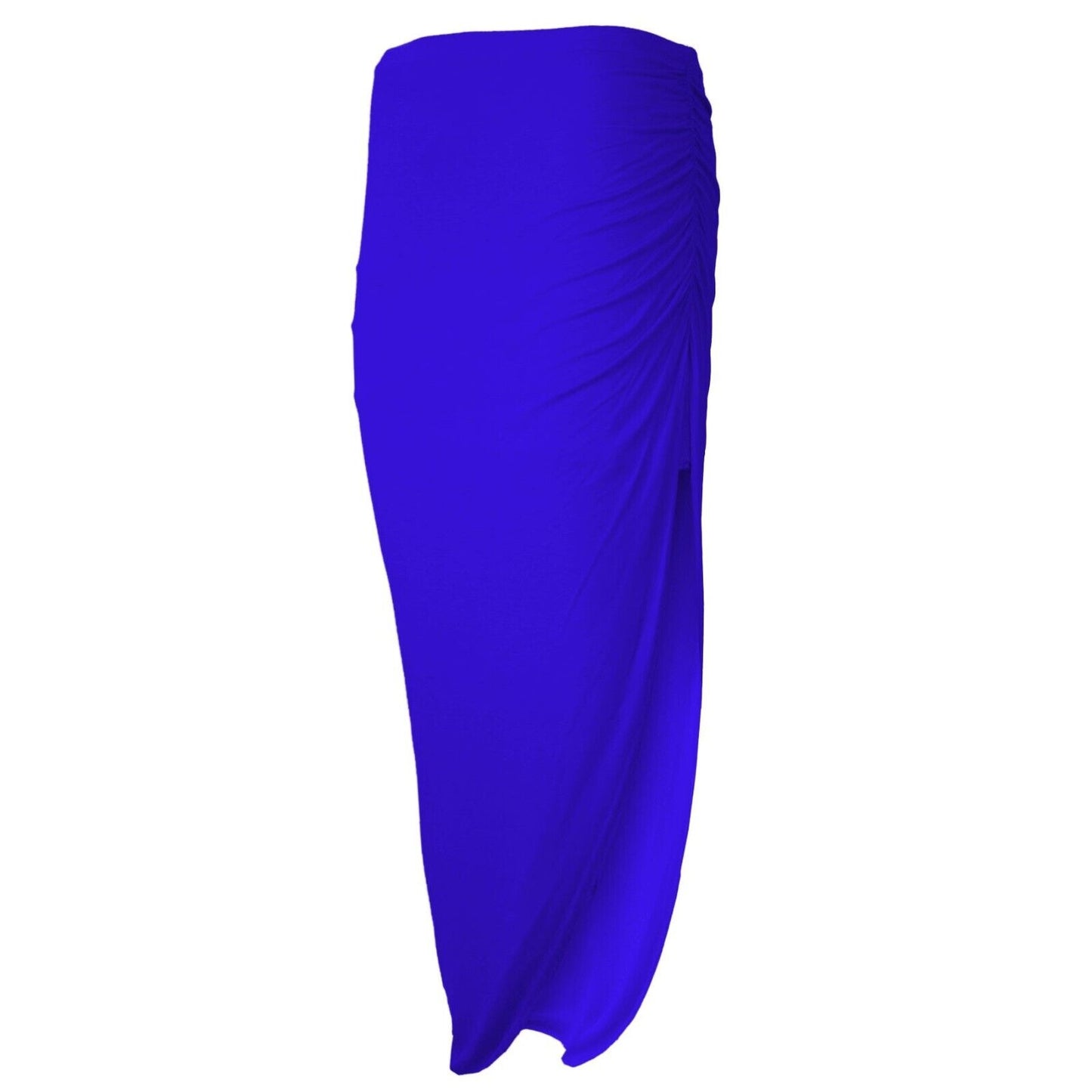 Ladies Ruched Slit Maxi Skirt Plain Stretchy Side Split Summer Party Long Skirt