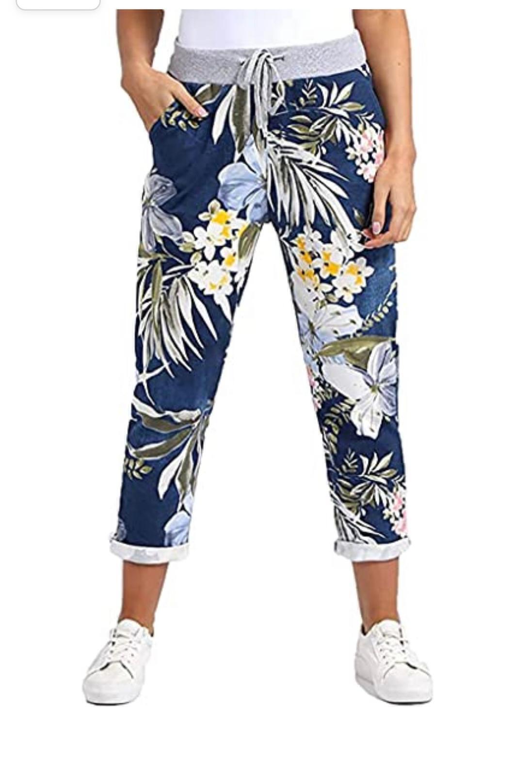 Women Joggers Italian Floral Print Trousers Casual Jogging Bottoms Ladies Pants