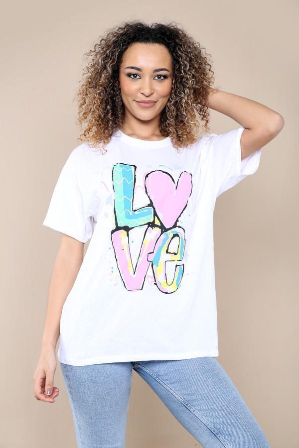 New Womens Ladies Short Sleeve Oversize Colorful LOVE Print Summer T-Shirt Top