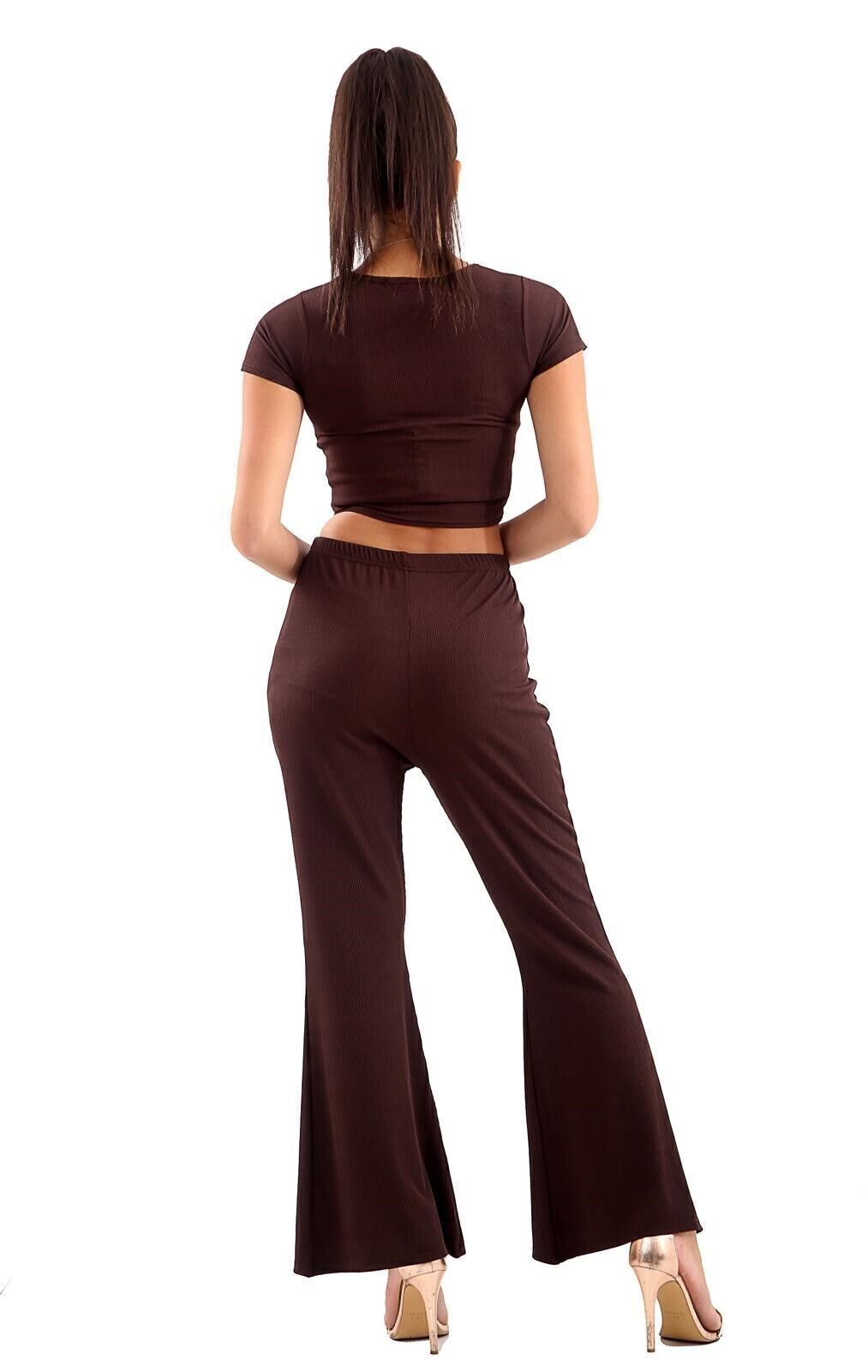 Women Ribbed Crop Loungewear Suit 2PCS Co-Ord Tracksuit