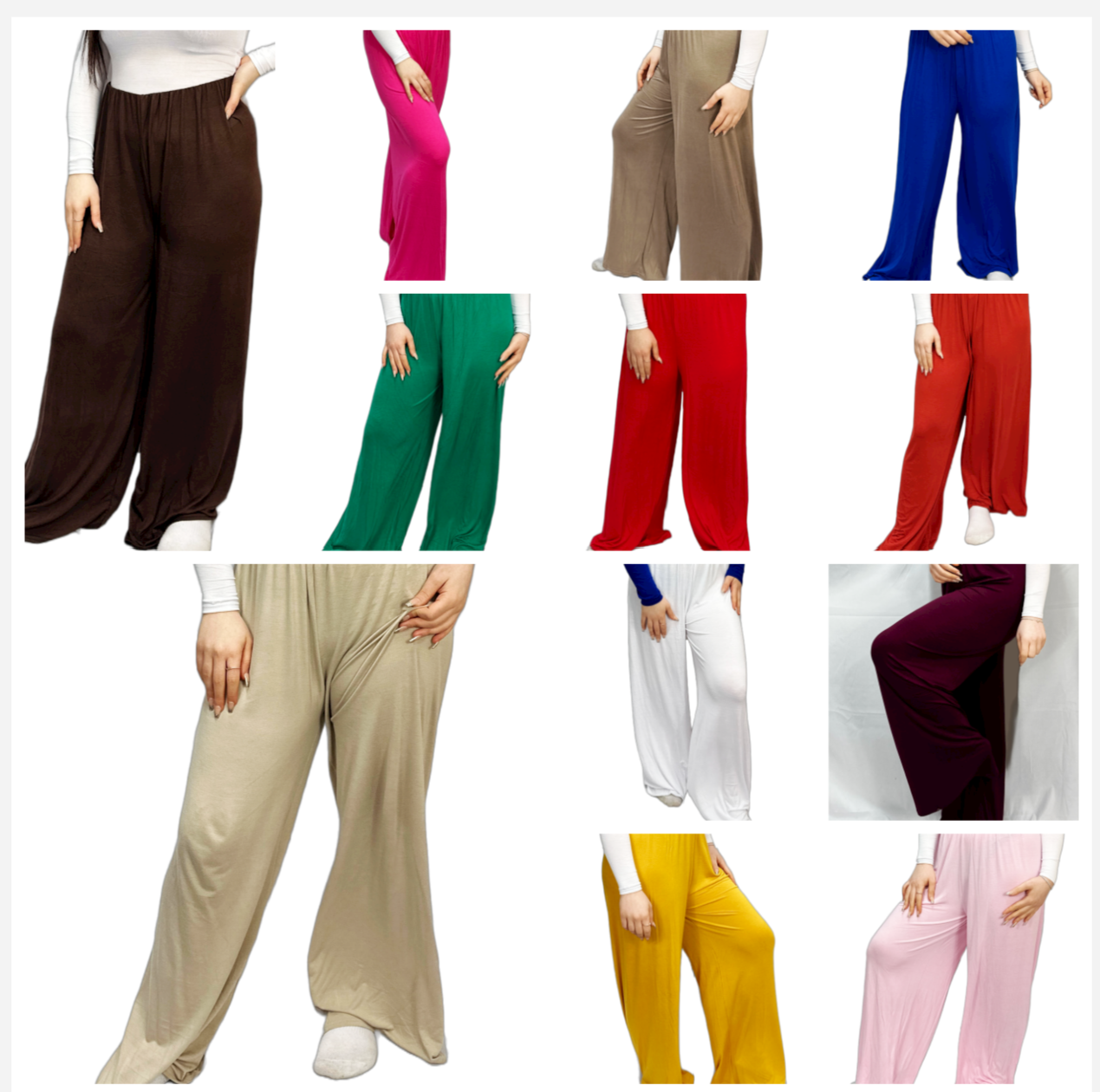 Womens Ladies Plus Size Plain Palazzo Wide Leg Flared Trousers Pants UK 8 TO 26