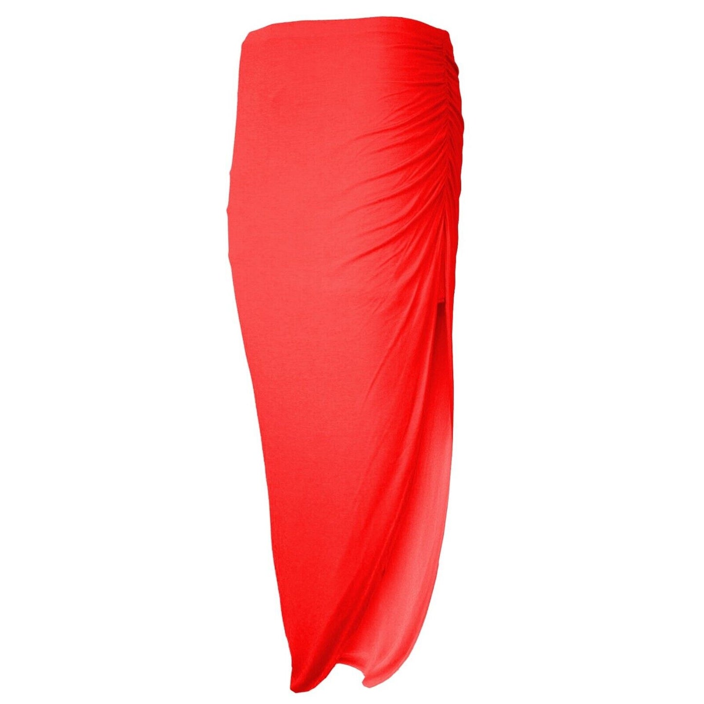 Ladies Ruched Slit Maxi Skirt Plain Stretchy Side Split Summer Party Long Skirt