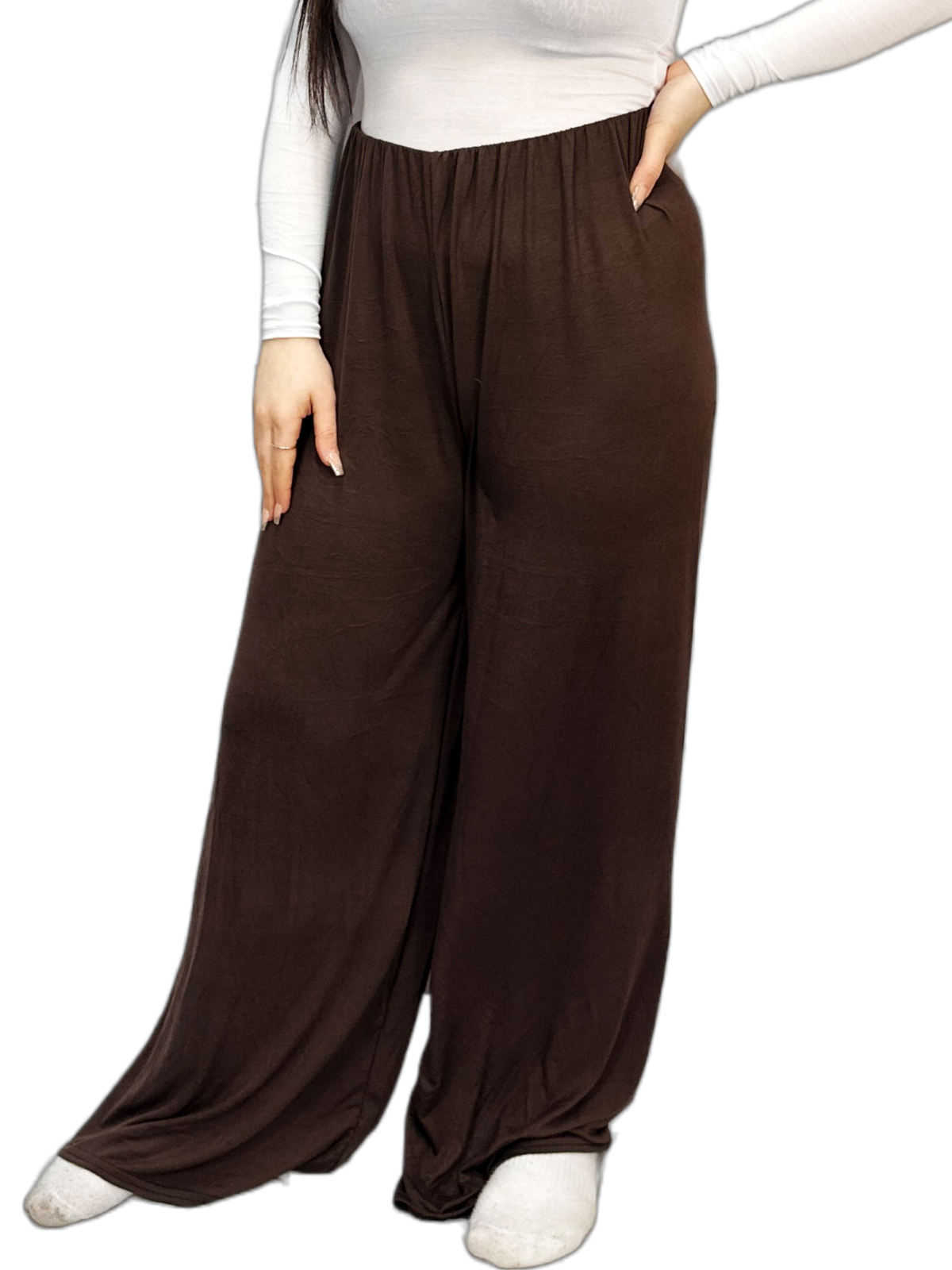 Womens Ladies Plus Size Plain Palazzo Wide Leg Flared Trousers Pants UK 8 TO 26