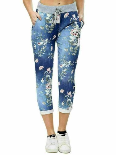 Women Joggers Italian Floral Print Trousers Casual Jogging Bottoms Ladies Pants