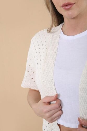 LADIES SHORT SLEEVE KNITTED SHRUG CROCHET KNIT OPEN STYLE ONE SIZE ( 8-22 )