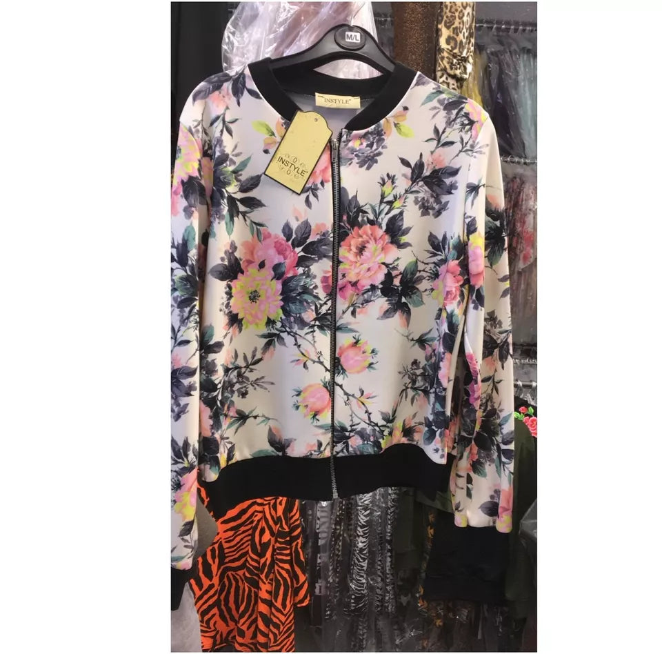 LUXEDIVA New Ladies Plus Size Printed Bomber Zip Up Long Sleeve Jackets 14-28