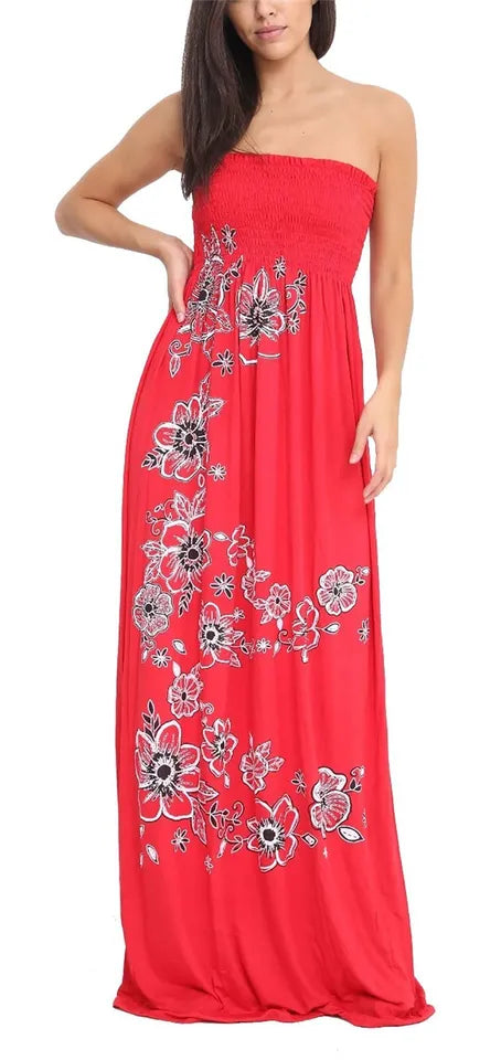 LUXEDIVA Women Chunky Flower Printed Sheering Maxi Dress Ladies Sleeveless Party Dress