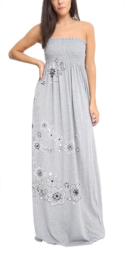 LUXEDIVA Women Chunky Flower Printed Sheering Maxi Dress Ladies Sleeveless Party Dress