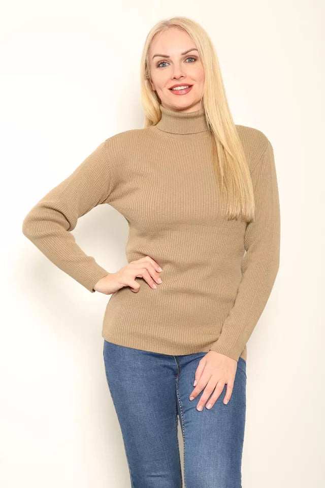 LUXE DIVA LADIES KNITTED POLO NECK JUMPER REMEL LABEL ( merry gold ) SUPER STRECH FINE KNIT POLO NECK