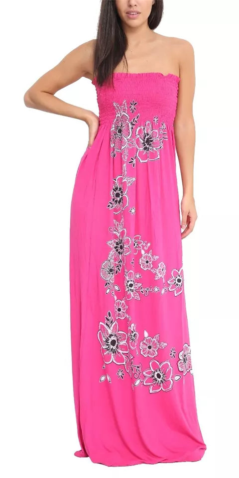 LUXEDIVA Women Chunky Flower Printed Sheering Maxi Dress Ladies Sleeveless Party Dress