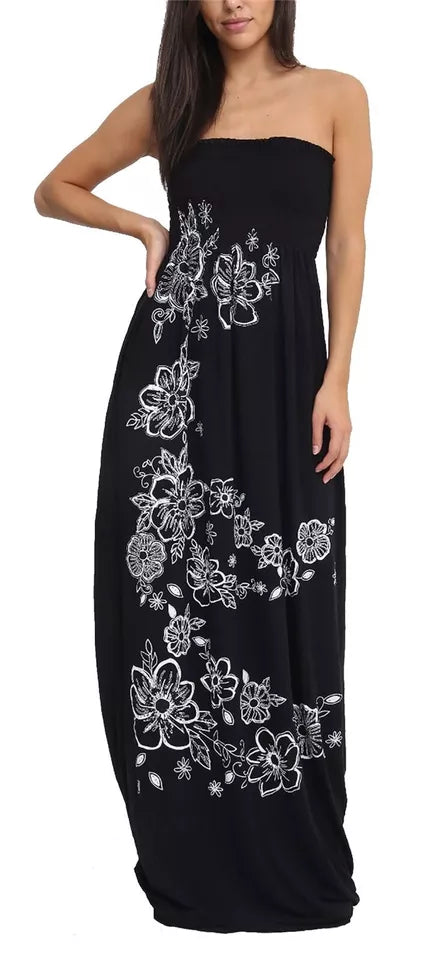 LUXEDIVA Women Chunky Flower Printed Sheering Maxi Dress Ladies Sleeveless Party Dress